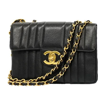 シャネル マドモアゼル キャビアスキン ブラック チェーンショルダーバッグ