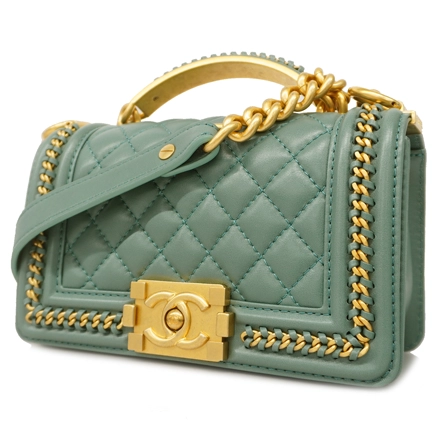 シャネル ボーイシャネル ハンドバッグ レザー グリーン